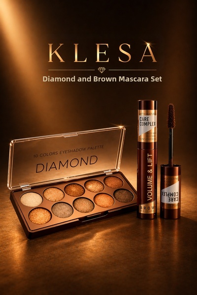 KLESA Diamond Eyeshadow and Brown Mascara Set 10 Colors Sparkling Eye Makeup Set