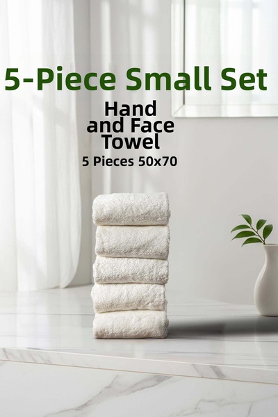 Cotto Home Σετ 5 τεμαχίων Ριγέ Λευκό Μαλακό Βαμβακερό Σετ Πετσέτες Χεριών και...