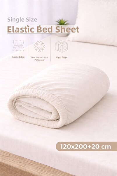 Weweus ÇetHome Βαμβακερό Εκρού Ελαστικό Μονό Σεντόνι 120*200 εκ.