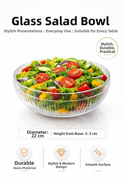 Funny Life Medium Size Glass Salad Bowl - Nordic Style Bowl - Transparent Fru...