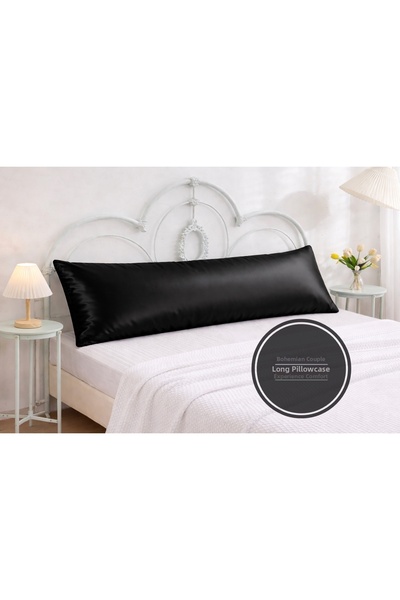 Cherry Bloom Cotton Μαύρη σατέν μακριά μαξιλαροθήκη 50 x 135