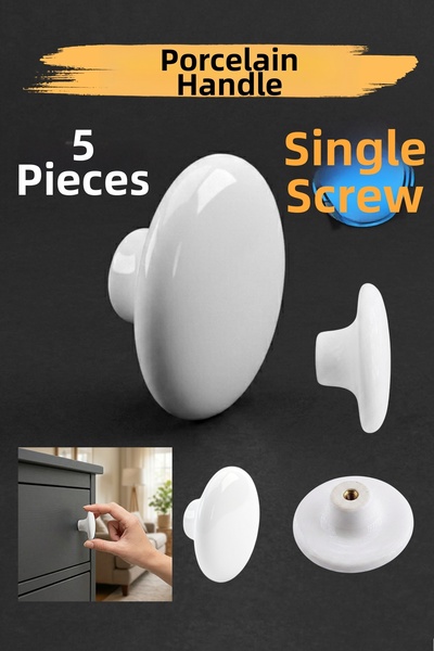 Badem10 (5 τεμάχια) Λαβή από πορσελάνη, στρογγυλή, σε λευκό χρώμα, για έπιπλα...