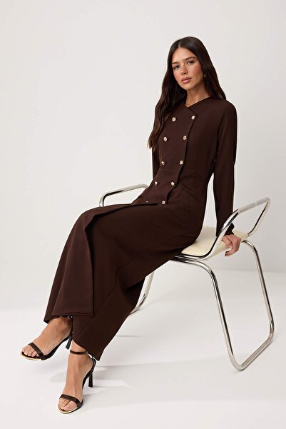 Trendyol Modest Καφέ Χωρίς φόδρα Απλή ύφανση Φόρεμα & Ολόσωμη Φόρμα Finike Te...