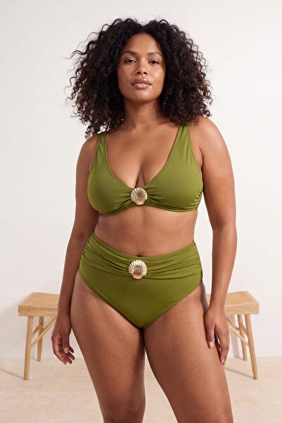 Trendyol Curve Χακί Αξεσουάρ Μπικίνι Μεγάλου Μεγέθους με Κοχύλια Θάλασσας TBB...