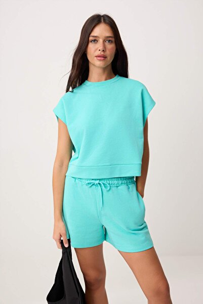 Συλλογή Trendyol Τιρκουάζ Αμάνικη Πλεκτή Μπλούζα Κανονικής Εφαρμογής TWOSS26B...