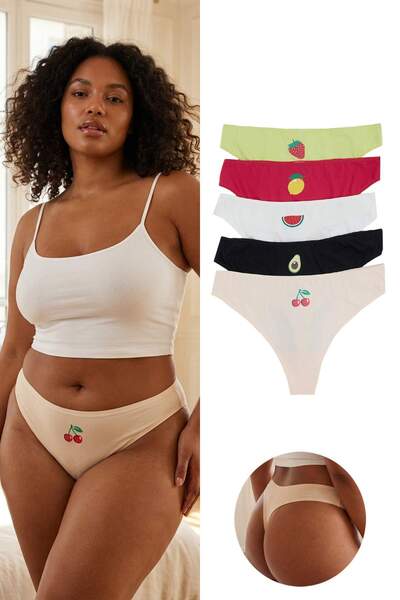 Trendyol Curve Πολύχρωμο Πακέτο 5'li με Βαμβάκι Φρούτα με τύπωμα Πλεκτά Σλιπ ...