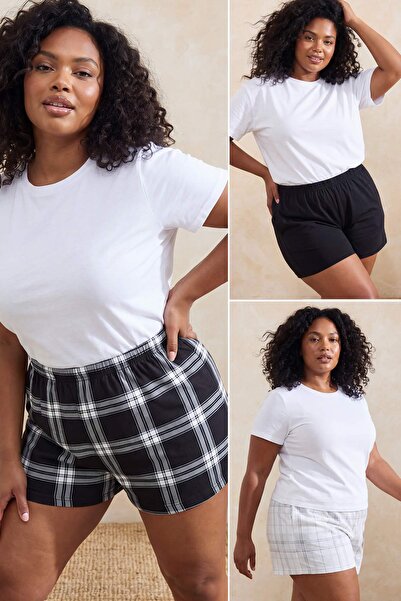 Trendyol Curve Πολύχρωμο καρό πακέτο 3 τεμαχίων βαμβακερό παντελόνι πιτζάμας ...