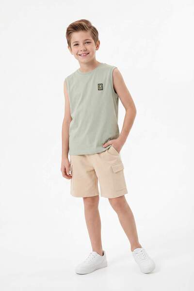 TRENDYOLKIDS Mintfarbenes Basic-Set aus Baumwolle für Jungen mit Vintage-Effe...