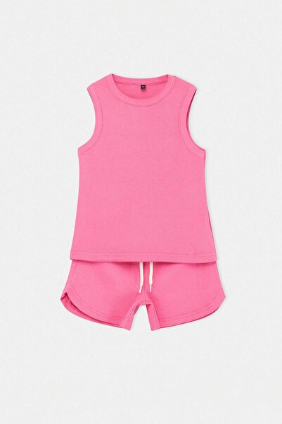 TRENDYOLKIDS Ροζ Απλό Πλεκτό Σετ Πάνω-Κάτω Μέρος TKDSS26AU00037