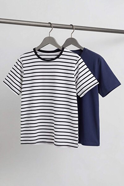 Trendyol Curve Μπλουζάκι σε μπλε ναυτικό χρώμα - Ριγέ Πακέτο 2 τεμαχίων, κανο...