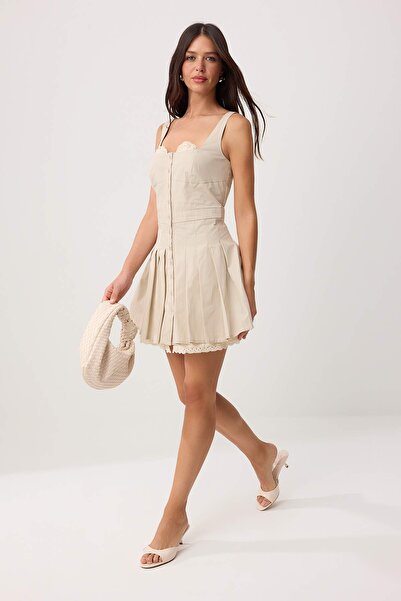 Συλλογή Trendyol Μπεζ Μίνι Φόρεμα με Λεπτομέρεια Κεντήματος και Υφαντό Σχέδιο...
