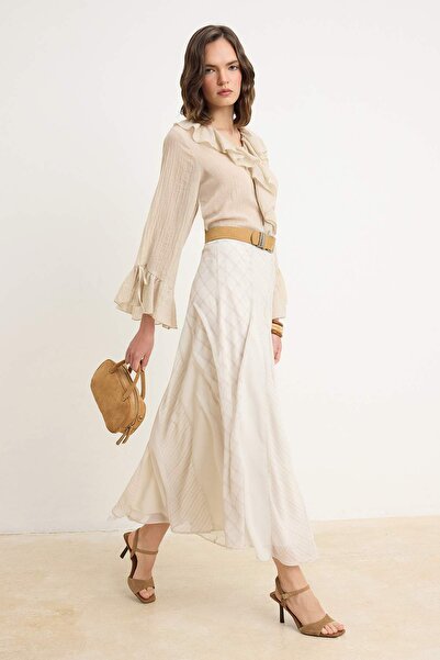 Trendyol Modest Πολύχρωμη καρό/κουαρέ υφαντή φούστα χιτζάμπ πολλαπλών τμημάτω...