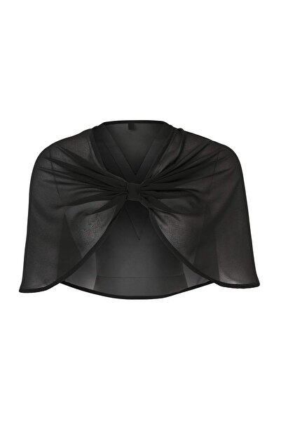 Trendyol Kollektion Schwarze Cape-Bluse mit Knotendetail TPRSS26BZ00085