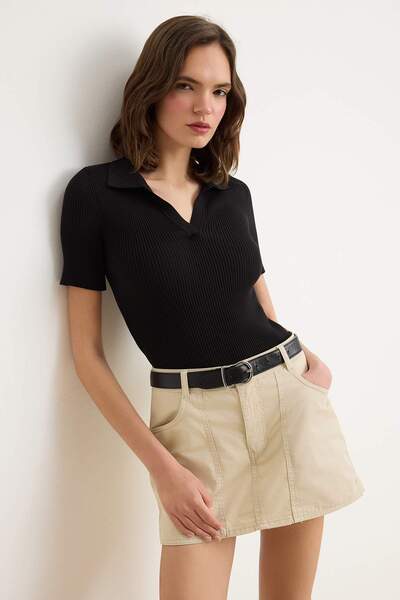 Συλλογή Trendyol Μπεζ τζιν σορτς φούστα με λεπτομέρεια ραφής TWOSS26SR00150