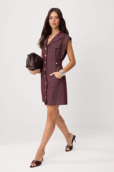 Συλλογή Trendyol Σκούρο μπορντό ίσιο φόρεμα Με λεπτομέρεια τσέπης κοντό / μίν...
