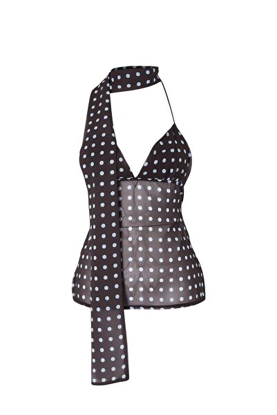 Συλλογή Trendyol Καφέ Πουά Φουλάρι με Λεπτομέρεια Μπουστιέρ TPRSS26BS00026