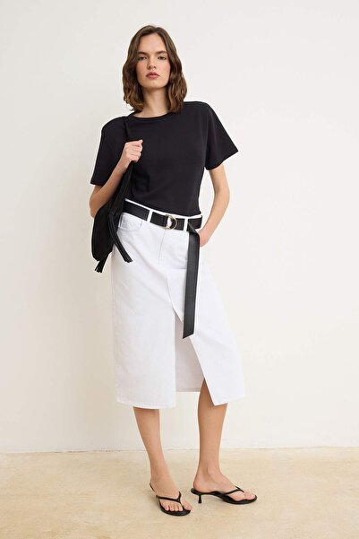 Συλλογή Trendyol Λευκή Τζιν Μίντι Φούστα TWOAW26ET00140