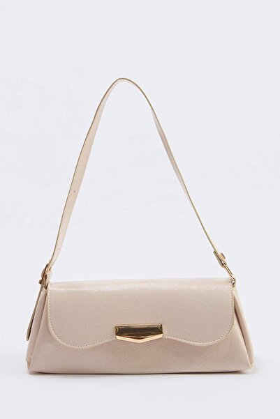 TRENDYOL SHOES Μπεζ τσάντα ώμου για γυναίκες με ζαρωμένο δέρμα, μίνι μέγεθος,...