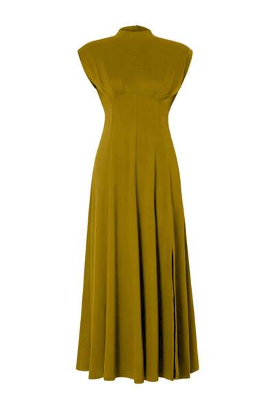 Συλλογή Trendyol Χακί Πλεκτό Φόρεμα Μάξι με Ανοιχτή Μέση, Αμάνικο, με Σούρες ...