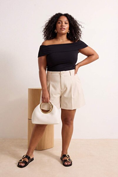 Trendyol Curve Μαύρη μπλούζα Carmen με γιακά, μαλακό κουμπωτό πλεκτό βισκόζη,...