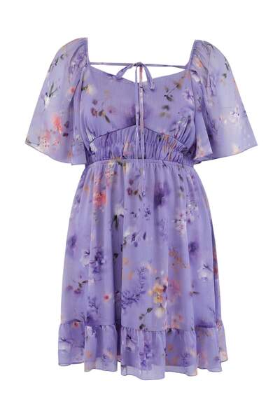 Trendyol Curve Λιλά Φόρεμα Σιφόν Υφαντό Μεγάλου Μεγέθους TBBSS26AH00174