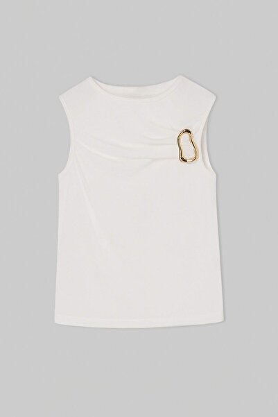 Drop by TrendyolMilla White Shoulder Accessory Sleeveless Lycra Blouse Tdrss2...