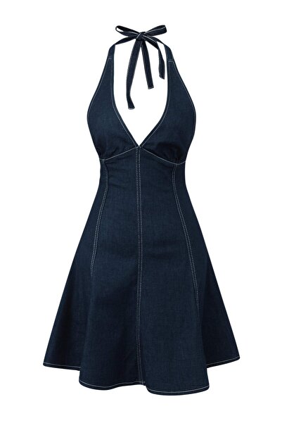 Συλλογή Trendyol Εφηβικό Σκούρο Μπλε Φόρεμα με Λαιμόκοψη Με δέσιμο Medium Ελα...