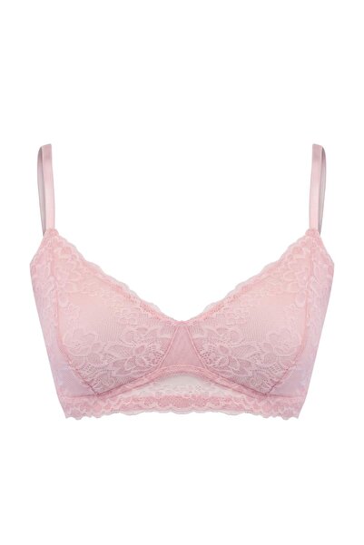 Συλλογή Trendyol Ροζ δαντελένιο πλεκτό σουτιέν χωρίς μπανέλες και κάλυμμα με ...