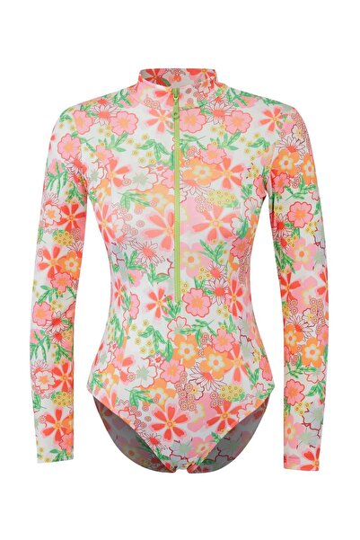 Συλλογή Trendyol Μακρυμάνικο μαγιό με φλοράλ σχέδιο Surfer Regular TBESS26MA0...