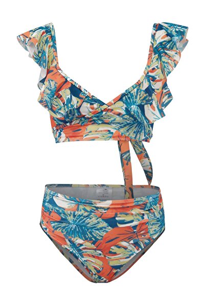 Trendyol Collection Set bikini cu talie înaltă, cu decolteu în V și imprimeu ...