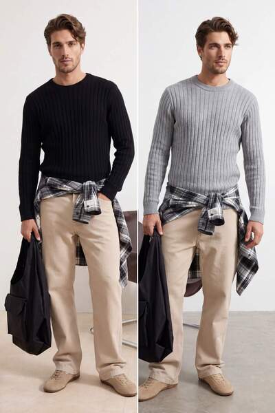 Edit by Trendyol Μαύρο-γκρι 2 τεμαχίων Στενό πουλόβερ TEDAW25KZ00055