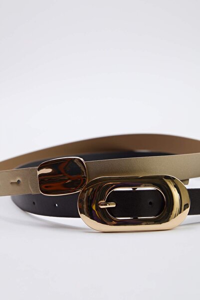 TRENDYOL SHOES Χρυσό-Σκούρο Καφέ Γυναικεία Ζώνη 2 τεμαχίων TAKSS26KE00056