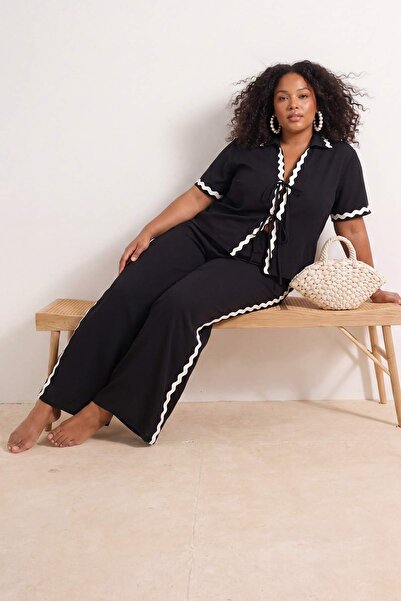 Trendyol Curve Ρούχα παραλίας Γιακάς πουκαμίσου Λεπτομερές σετ μπλούζας-παντε...