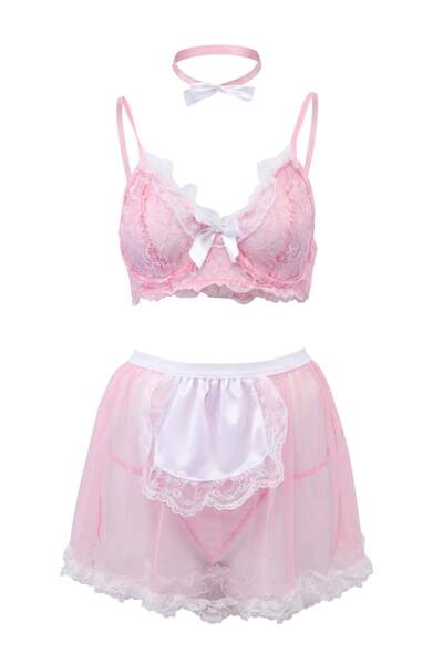 Συλλογή Trendyol Σετ εσώρουχων από ροζ τούλι χωρίς κάλτσες THMSS26CC00043