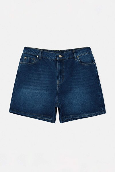 Trendyol Curve Σκούρο μπλε σορτς με ψηλή ελαστική μέση City Boy 100% Βαμβάκι ...