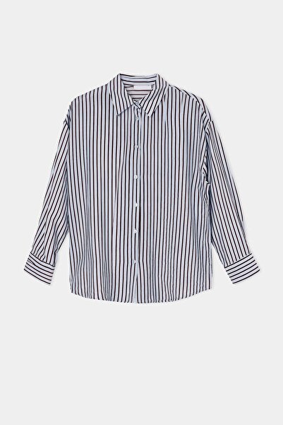 Drop by TrendyolMilla Blue-Brown Striped Comfortable Fit Shirt Tdrss26Go00080