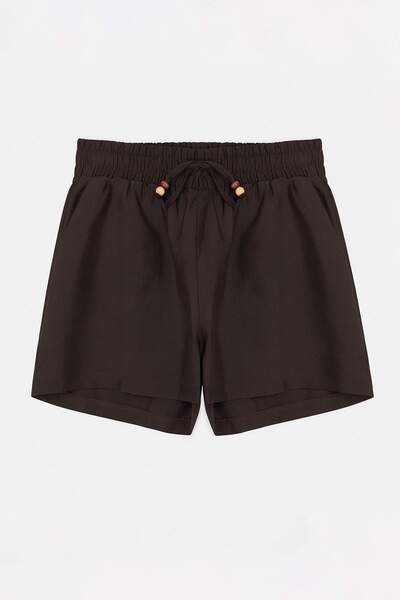 Συλλογή Trendyol Σκούρο καφέ 100% Modal σορτς με ελαστική μέση και λεπτομέρει...