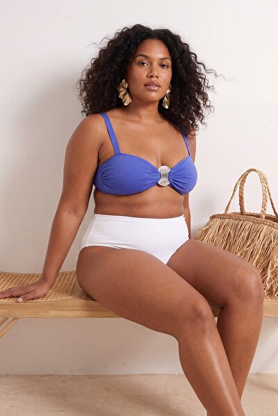 Trendyol Curve Saks Μπλούζα μπικίνι μεγάλου μεγέθους με χοντρά λουράκια και χ...