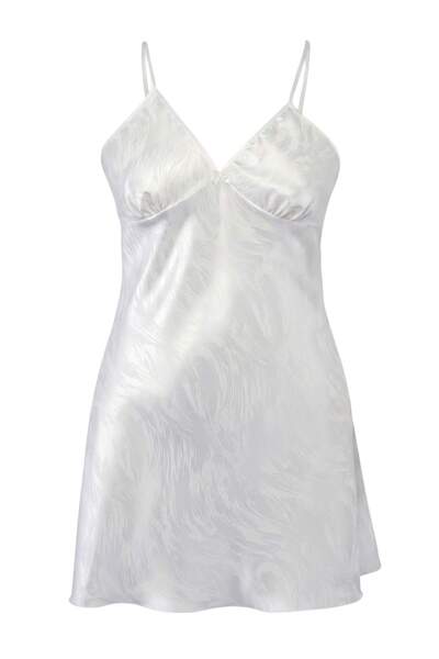 Trendyol Curve Λευκό Σατέν Σετ Προίκων 2 τεμαχίων Υφαντό Σετ Νυχτικών Μεγάλου...