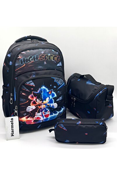 Bevitton Men's First School Bag - Wolf Pattern, Set of 3, Black