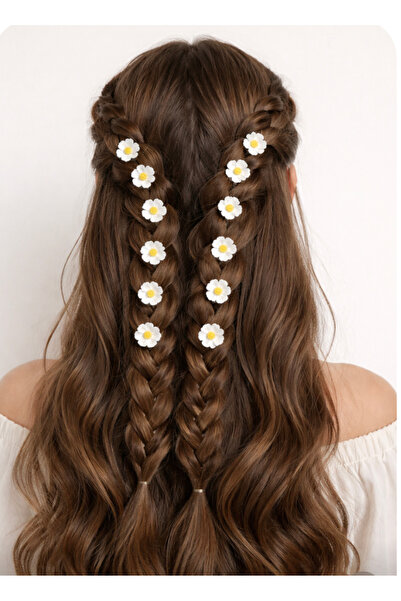 Little Sparkle Co. Papatyalı Trend Saç Küpesi (Saç Charmı) 10’lu