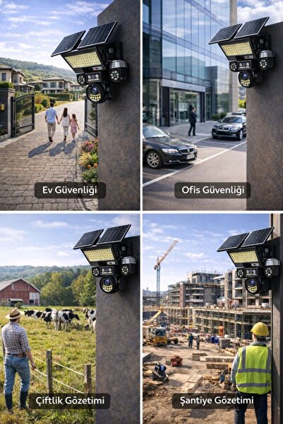 O-KAM PRO Okam pro 334 Premium 4G Solar Projektörlü Güvenlik Kamerası 4 Lens, AOV 7/24 Kayıt