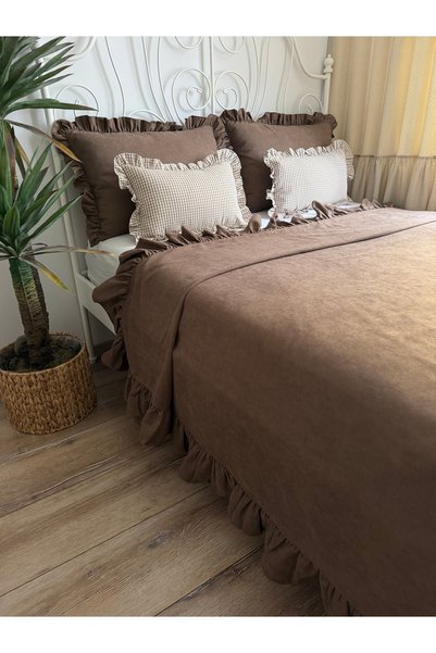 Decamor home Pearl Ruffle Brown Bedspread Set Double Size