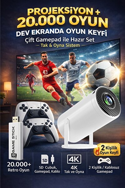 Zineets HY300 Projeksiyon Cihazı Ve 20000 Pro Klasik Oyunlu Kablosuz Atari Re...