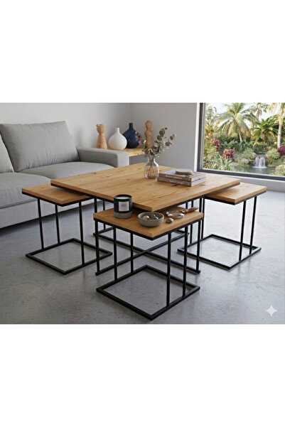 Nokta Sehpa Home RİO 5Lİ SET 4+1 ORTA SEHPA siyah çam