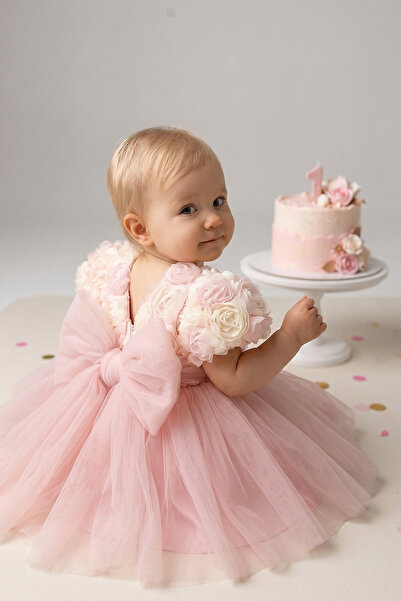 ALYRA Φόρεμα για κοριτσάκι με τουλίπες ροζ εκρού Πριγκίπισσα Μοντέλο 9-24 μην...