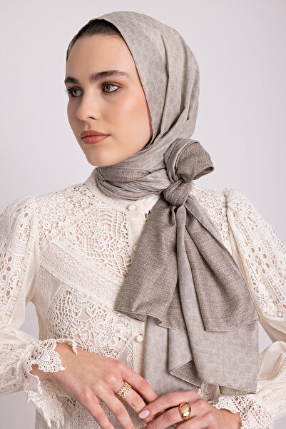 Ayshara Katre-i Zerâfet Monogram Απλό Σάλι Με σχέδιο Διπλής όψης - Κρεμ Μπεζ