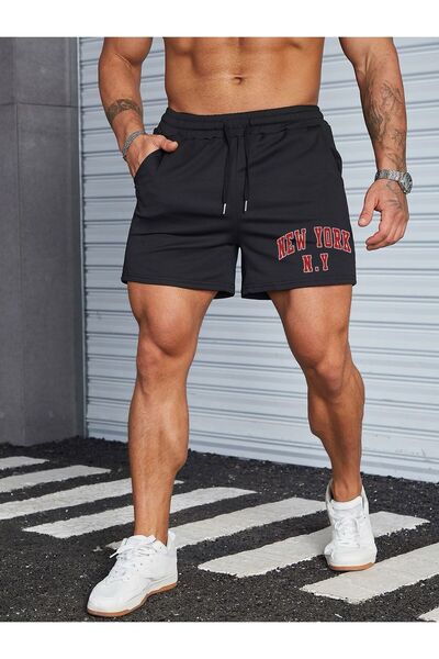 BENROMA NEW YORK PRINTED Μαύρο ανδρικό σορτς τσέπης με κανονική εφαρμογή