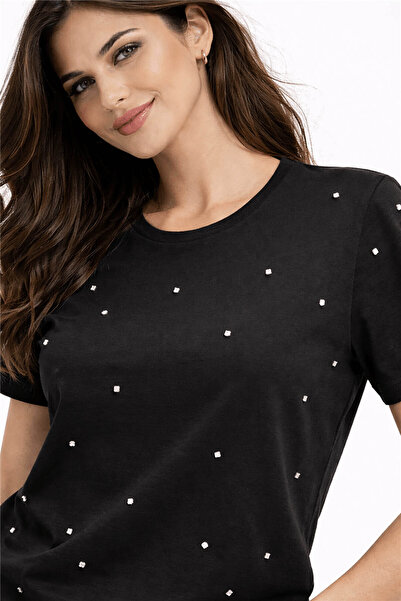 Fashion Friends Μαύρη γυναικεία μπλούζα με πέτρινη λεπτομέρεια 26Y0104K1