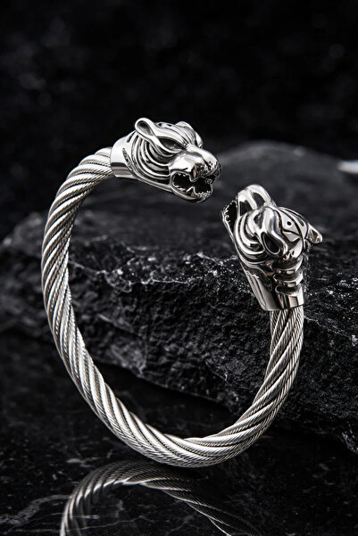 Viking Lion Head Steel Bracelet – Men's Steel Bracelet Symbolizing Strength, Courage and Loyalty